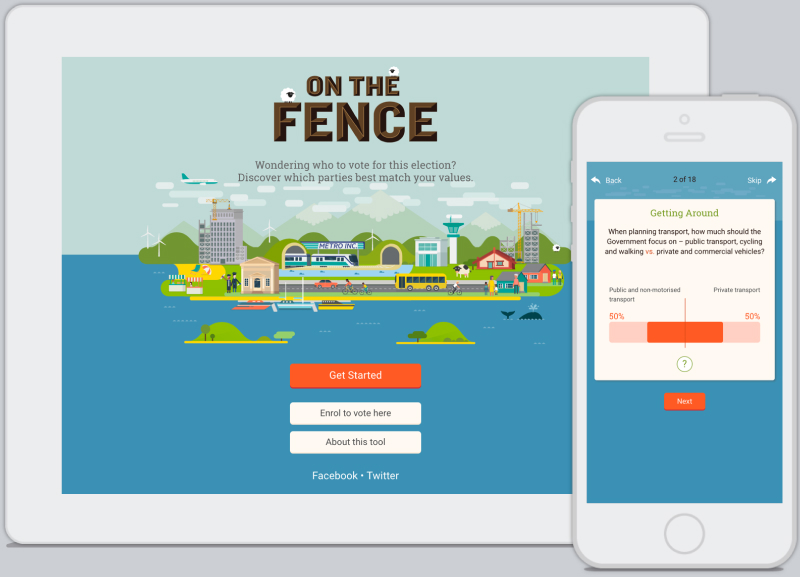 A screenshot of homepage for On the Fence